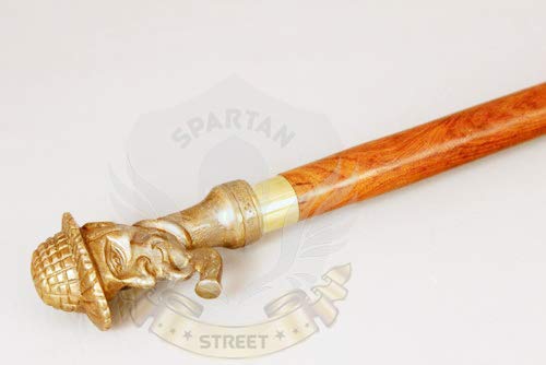 Spartan Street Antique Brass Sherlock Holmes Handle Wooden Crafted Wooden Shaft Walking Cane