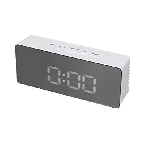 AE Mirror Finish Digital Clock with Dual Power Option, Rectangle (White)