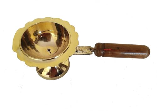 Brass Ashtray with Wooden Handle, 10 cm Diameter