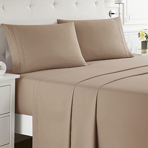 RV/Short Queen , Taupe : Bed Sheet Bedding Set, RV Short Queen, Taupe, 100% Soft Brushed Microfiber Fabric Deep Pocket Fitted Sheet, 1800 Luxury Bedding Collection, Hypoallergenic & Wrinkle Free Bedroom Linen Set