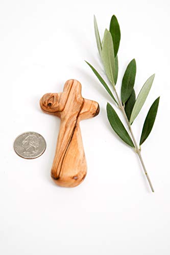 Certified Holy Land Olive Wood Caring/Holding Cross (6, Medium Pocket Cross - 3.75" x 1.75" x 0.5":)