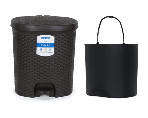 Kolorr Magnum 14 Litres Dustbin with Lid Large Plastic Garbage Waste Pedal Bin with Inner Bucket for Kitchen / Home / Office / Bathroom - (Dark Brown)