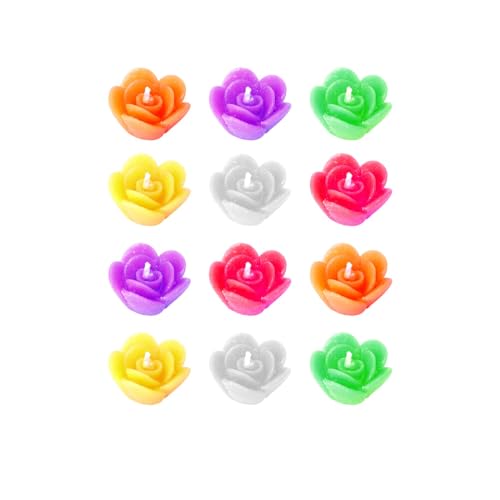 The Decor Affair 12 Pieces Beautiful Rose Flower Wax Floating Candles in Water Flower Shaped Diyas/Candles for Home Decor, Diwali Gift, New Year Gifts Multicolour Flowers Shape Wax Candles.