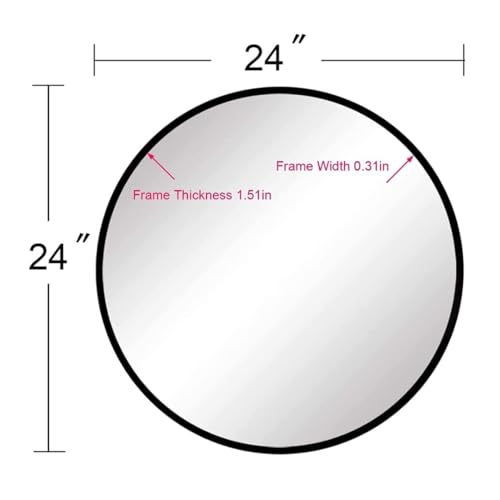 Artistiry Craftsmen Round Wall Mirror I Metal Frame I Modern Design Metal Frame I Bathroom Wash Basin, Bedroom, Drawing Room | HD Clear Image 24 Inch (Black)