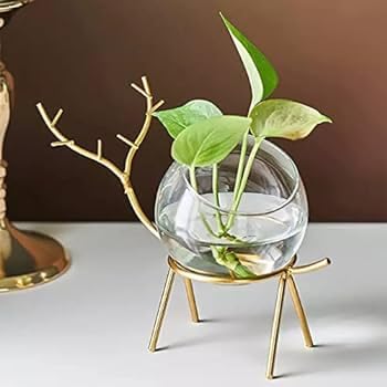 A J HOME DECOR Deer Elegance Glass Planter Set with Gold Stand - Home and Wedding Decor (A+B Set) Glass Flower Vase with Gold Metal Stand Propagation Station