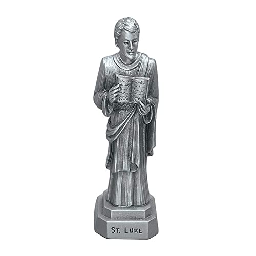 The Bethany Collection - Fine Pewter Statues Pewter Catholic Saint St Luke Statue with Laminated Prayer Card, 3 1/2 Inch