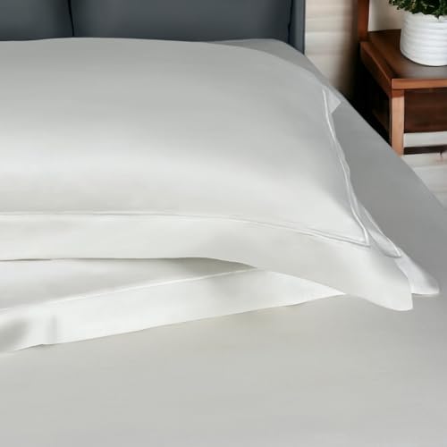 Erba 100% Tencel Eucalyptus Fiber, King Size Flat Bedsheet Set in White Colour, Includes 1 King Size Solid bedsheet (275x275cm) with 2 Matching Pillow Covers (50x70cm) with Single line Embroidery