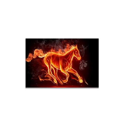 GADGETS WRAP Canvas Gallery Wrap Framed for Home Office Studio Living Room Decoration (14x11inch) - Fire Horse