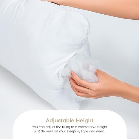 JMD Height Adjustable Microfiber Pillow Set of 2 for Sleeping - 16x24 Inches, White