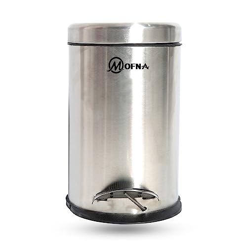 mofna Stainless Steel Pedal Dustbin/Pedal Garbage Bin with Plastic Bucket Round Shape use for Home, Office, Kitchen, Bathroom (8X12 Inch, 7 Liter, Silver)