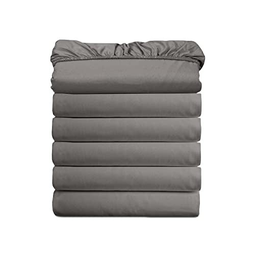 Elegant Comfort (6-Pack) Luxury Fitted Sheets! Premium Hotel Quality Wrinkle-Free 1500 Thread Count Egyptian Quality 6-Pack Fitted Sheet with Storage Pockets on Sides, California King Size, Gray