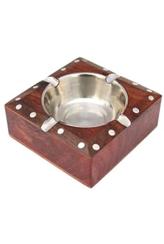 MaaShakumbhari Handmade Beautiful Designer Square Shaped Wooden Ashtray Brown Wood Ashtray (Pack of 1)