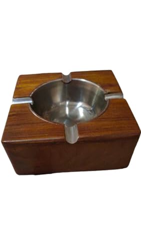 Square Wooden Designer Home and Office Ashtray for Cigar and Cigarettes 38% off Wooden Brown