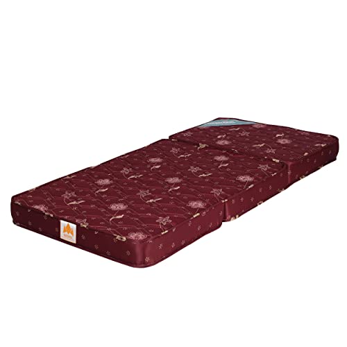 MOROFEEL Three Fold 4 inch High Density Soft Bounce PU Foam Mattress Maroon (Single 72x35x4 inch)