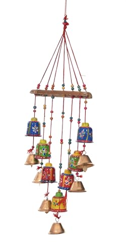 Brown Leaf Handmade Rajasthani Handcrafted Wooden Elephant Wall Hanging Home Décor Wind Chimes with Bells for Temple, House, Festivals Diwali Gift Festive Decoration(Pack of 1) (Bell Design)