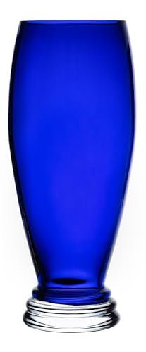 Barski - Handmade Glass - Footed Round Vase - Cobalt - 14" H (14 Inches High) Made in Europe