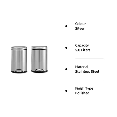 MOFNA Stainless Steel Plain Pedal Dustbin With Buckets (7"X10") (Set Of 2, 5 -Liter)