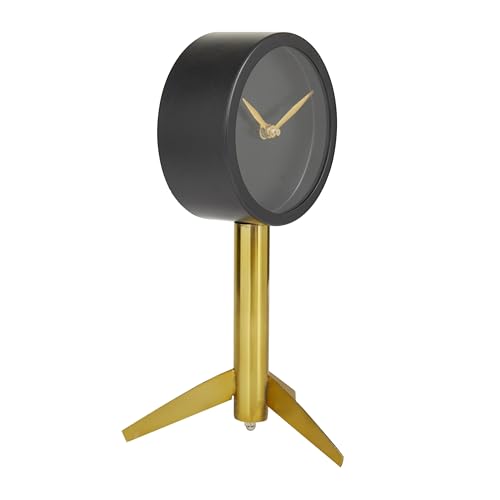 Deco 79 Stainless Steel Clock with Gold Stand, 6" x 6" x 11", Black