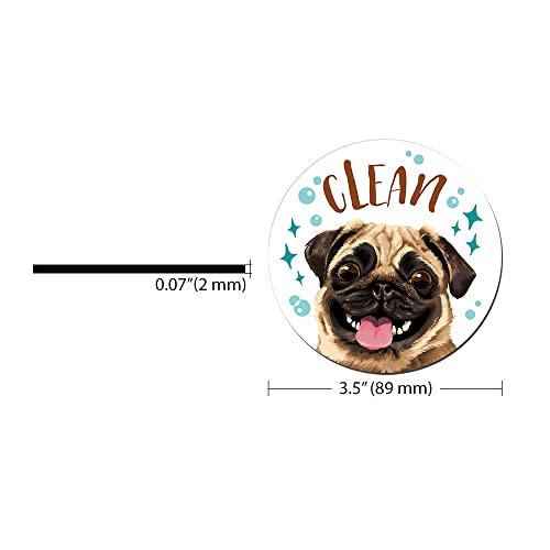 WIRESTER 3.5 inch Clean Dirty Sign Double-Sided Magnet Flip Decoration for Kitchen Dishwasher Washing Machine, Pug Puppy Dog