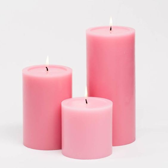 Smooth UNScented Pure Wax Pillar Candle Pack of 3 | Home Decoration Candles | Diwali Candle | Birthday Candle | Valentines Candle | New Year Candle | 60 Hours Burn | Set of 3 (Pink)