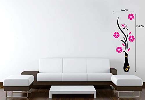 Flower Vase Magenta Self Adhesive VinylWaterproof Decorative Wall Stickers for Hall, Bedroom, Kitchen and Furniture