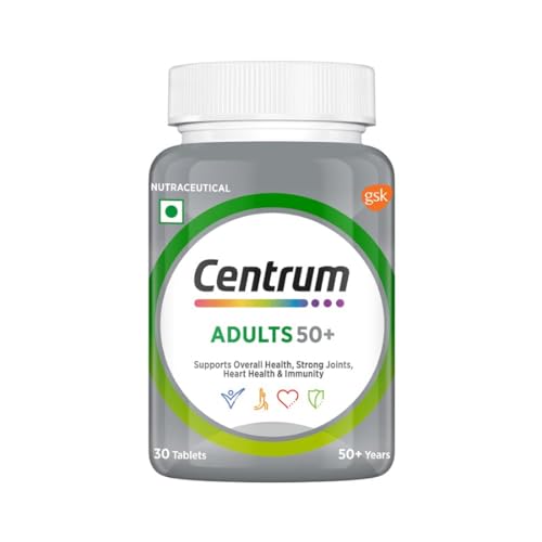 Centrum Adult 50+, World's No.1 Multivitamin with Calcium, Vitamin D3 & 21 other Nutrients for Overall Health, Strong Joints & Heart Health (Veg) 30 Tablets