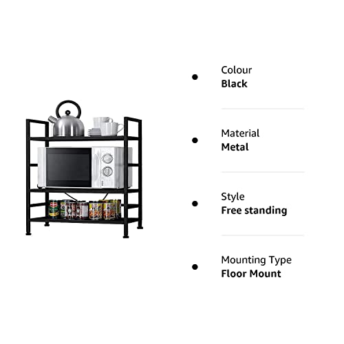 Livzing Premium Microwave Oven Stand - Adjustable, Space-Saving Kitchen Organizer with Dish & Utility Rack - OTG Stand for Kitchen, Rust & Heat Resistant, (3-Tier)