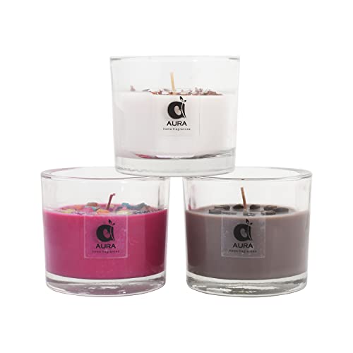 AURA Thick Wall Glass Aromatic Candles - Set of 3 (Berry Berry, Chocolate & Anti Tobacco)