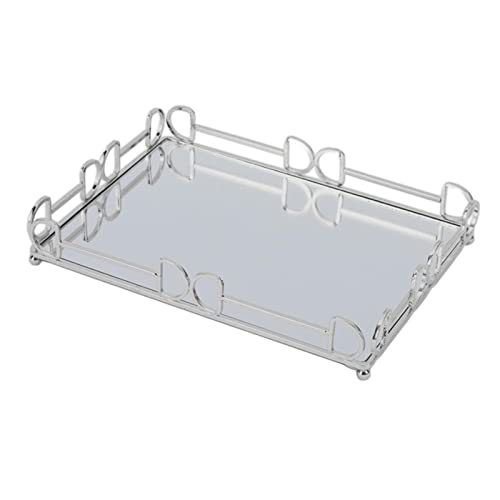 CALANDIS Rectangle Mirror Tray Vanity Serving Tray for Home Bathroom Bedroom L Silver