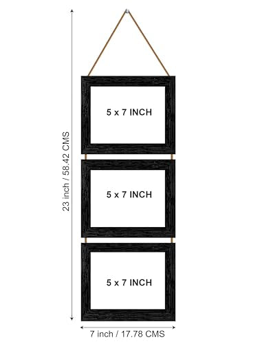 Indianara 3 in 1 Hanging Photo Frame with Plexiglass - Three slots for 3 Photos of 5 x 7 each (Black Frame)