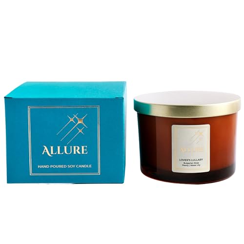 Allure Living Lovers Lullaby Luxury British Rose Soy Candles | Large 3 Wick Jar Candle | Up to 40 Hours Burning Time | Natural Soy Wax | Relaxing Aromatherapy Aesthetic Candle Scented Candle