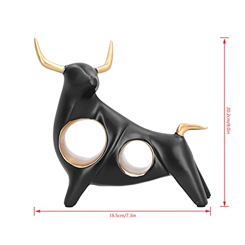 Bull Figurine, Multi‑Functional Vivid Abstract Sculpture Animal Statue with Anti Skid Pad for Office for Living Room for Wine Cabinet(BS817 Lift Black)