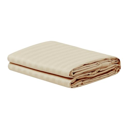 Evan Cotton Satin Stripes Lining Plain Bedsheet for Double Bed with Two Pillow Covers | 90 x 100 Inches (Cream)