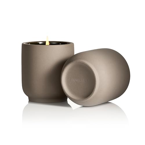 Homecourt Luxury Candle - 60-Hour Burn Time, Reusable Kiln-Fired Ceramic Vessel - 8 Oz Steeped Rose