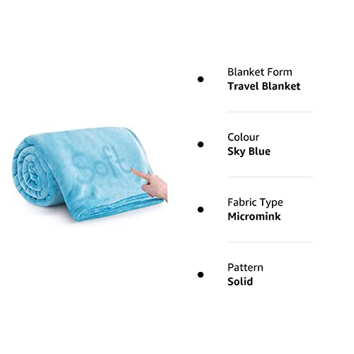 BSB HOME Micromink All Season Solid/Plain 250 Gsm Single Blanket/Comforter/Dohar/Throw - Ultra Soft Cozy Blanket with pompom Fringe (Sky Blue, 220X115 Cm) (5X7 feet)