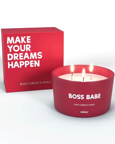 Boss Babe Gift Candle | Make Your Dreams Happen | Boss Lady Gift Candle for Women | Calming Vanilla & Blackcurrant Scented 3 Wick Soy Candle |Non-Toxic & Organic | Home Decor & Stress Relief 8 Oz