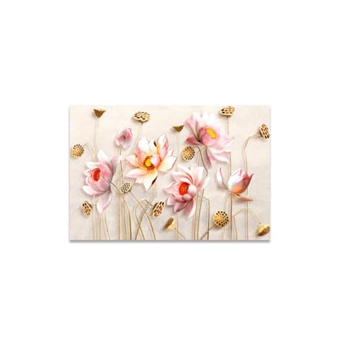 GADGETS WRAP Canvas Gallery Wrap Framed for Home Office Studio Living Room Decoration (17x11inch) - Gold & Pink Lotus Flowers