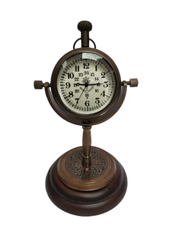 volin Compass Clock Brass Table Clock Antique Nautical Brass Stand Watch Table Size 6 inch