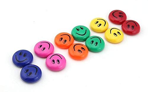 Qatalitic Plastic Round Cartoon Emoji Smile Smiley Face Fridge Magnets (Multicolour, 3 cm Diameter)