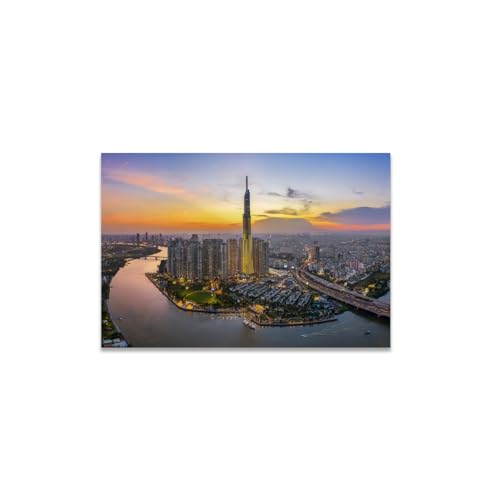 GADGETS WRAP Canvas Gallery Wrap Framed for Home Office Studio Living Room Decoration (14x11inch) - Saigon City at Night