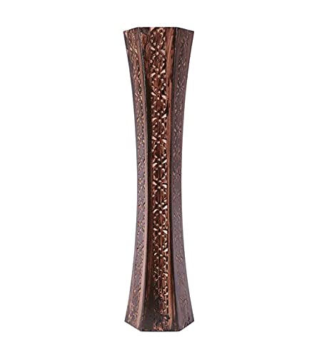 Spanglers Wooden Floor Flower Vase with Beautiful Cutting Design Brown 24 Inch