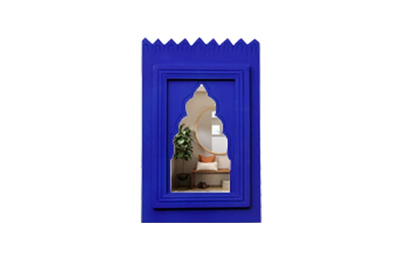 WHF Wood Painted Wall Hanging Jharokha Inside Mirror, Wooden Wall Hanging, Wooden Wall Panel (1 Piece, Blue) Rectangular, Framed