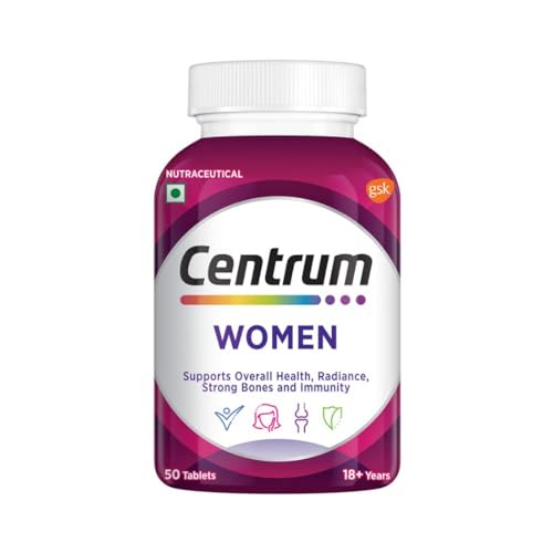 Centrum Women, World's No.1 Multivitamin with Biotin, Vitamin C & 21 vital Nutrients for Overall Health, Radiance, Strong Bones & Immunity (Veg) Pack of 50 tablets