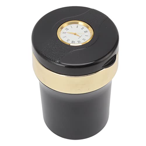 Mini Car Ashtray, Detachable Clock Flame Retardant Stainless Steel Inside Car Ashtray for Travel (Black Gold)