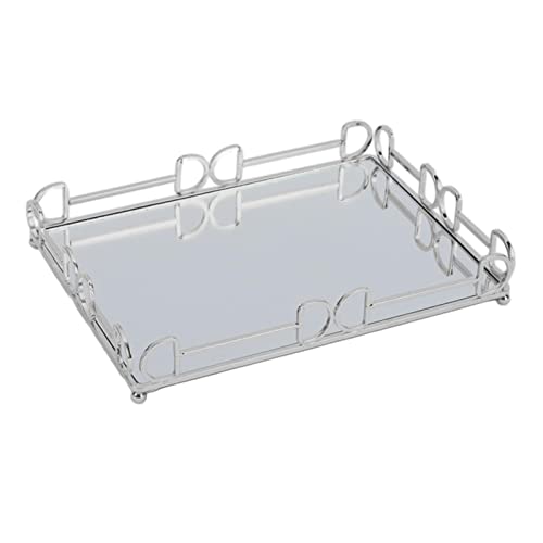 CALANDIS Rectangle Mirror Tray Vanity Serving Tray for Home Bathroom Bedroom L Silver