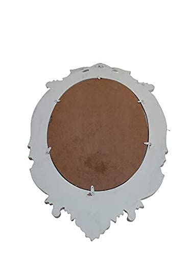 Aleena The Zara Enterprises Wood Hand Crafted Oval Shape Vanity Wall Mirror Frame Only Frame with Out Mirror for Living Room, (Antique White) anity Wall Mirror for Living Room, 24X16 Inches