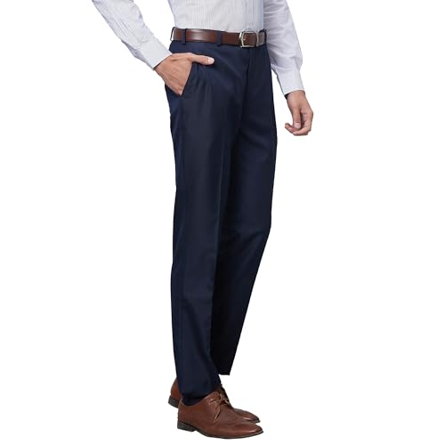 Raymond Men's Slim Fit Polyviscose Blend Flat Front Structure Pattern Dark Blue Formal Trouser (Size: 34)-RMTS04735-B8