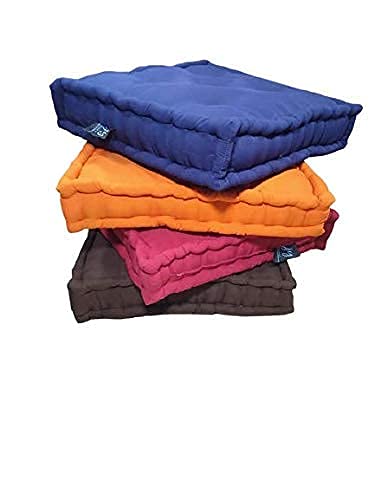 JY Cotton Floor Cushion - Soft & Thick Cotton Filler - Large Size Cushion for Sofa, Reading Book, Living Room, Balcony, Garden, Yoga, Meditation - Orange - 50x50x10 cm