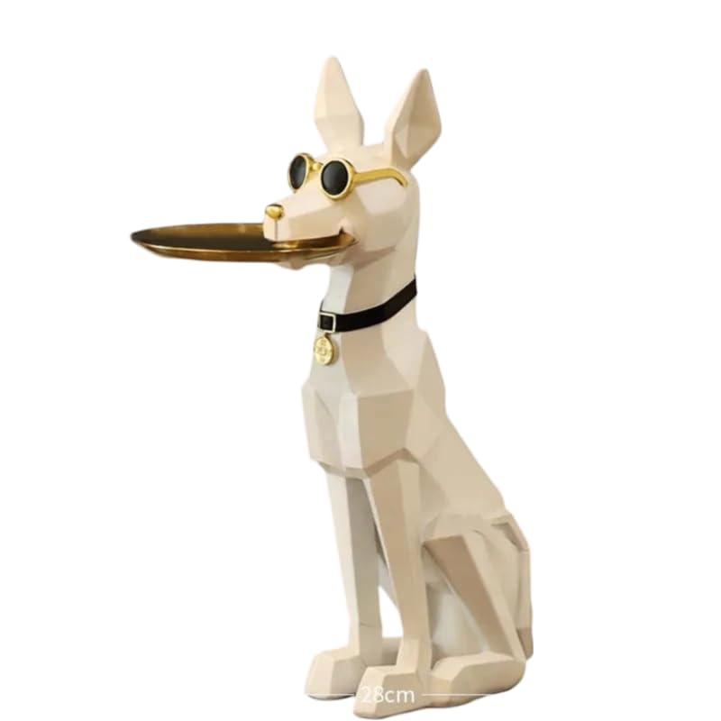 Modern Geometric Doberman Dog Statue with Ashtray, 77 cm Decorative Resin Sculpture, Black and Gold