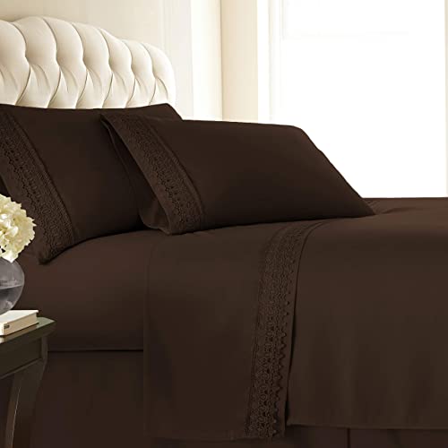 Full, Chocolate Brown : Southshore Fine Linens® 4-Piece 21 Inch Deep Pocket Sheet Set with Beautiful Lace - Chocolate Brown - Full